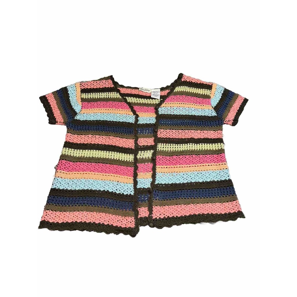 Women's White Stag Colorful Crocheted Vest w/ Buttons Size Small